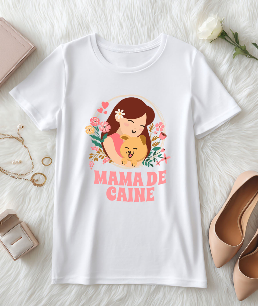 Tricou Femei, Barbati, Copii, Fata, Baiat, Unisex Personalizat "Fata și Câine – Cadouri Personalizate pentru Mama de Câine cu Flori Colorate" [3]