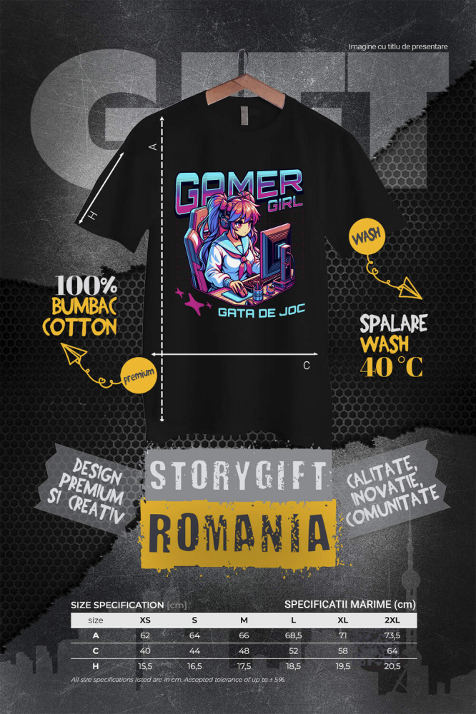 Tricou Femei, Barbati, Copii, Fata, Baiat, Unisex Personalizat Fata Stil Anime - Gamer Girl La Birou - Cadou Personalizat Jocuri Calculator [4]