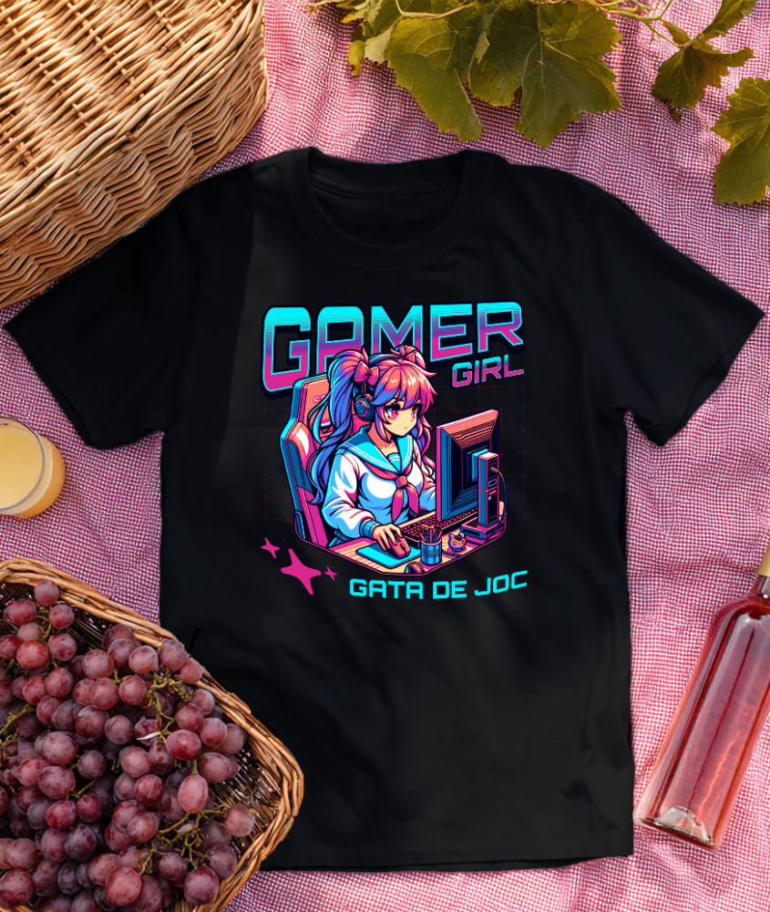 Tricou Femei, Barbati, Copii, Fata, Baiat, Unisex Personalizat Fata Stil Anime - Gamer Girl La Birou - Cadou Personalizat Jocuri Calculator [3]