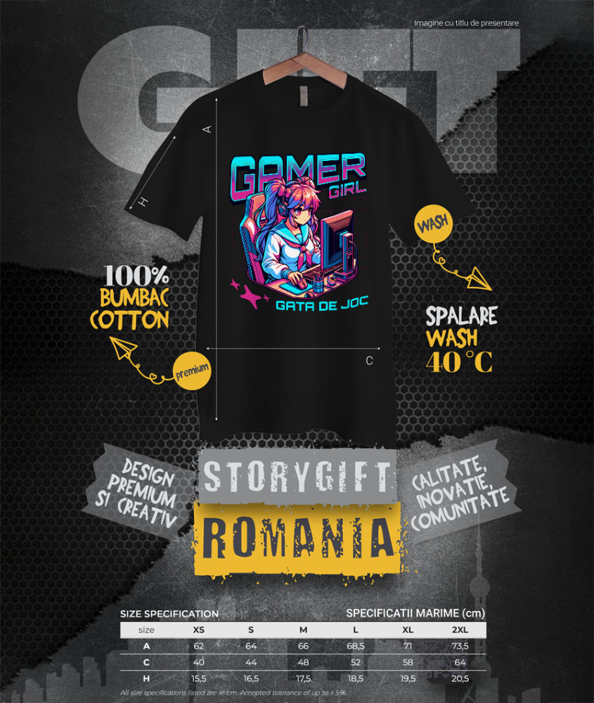 Tricou Femei, Barbati, Copii, Fata, Baiat, Unisex Personalizat Fata Stil Anime - Gamer Girl La Birou - Cadou Personalizat Jocuri Calculator [4]