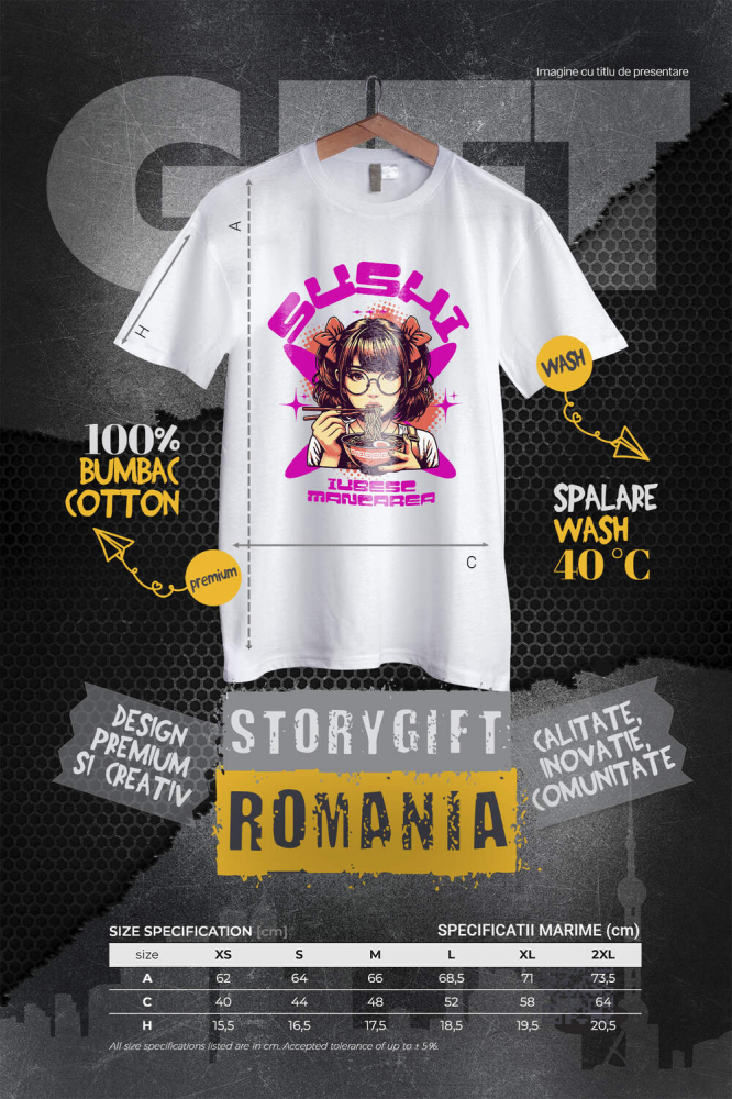 Tricou Femei, Barbati, Copii, Fata, Baiat, Unisex Personalizat Fată Anime Cu Fundițe Și Ochelari Mâncând Supă Noodles | Cadou Personalizat Iubitorilor De Mâncare [4]
