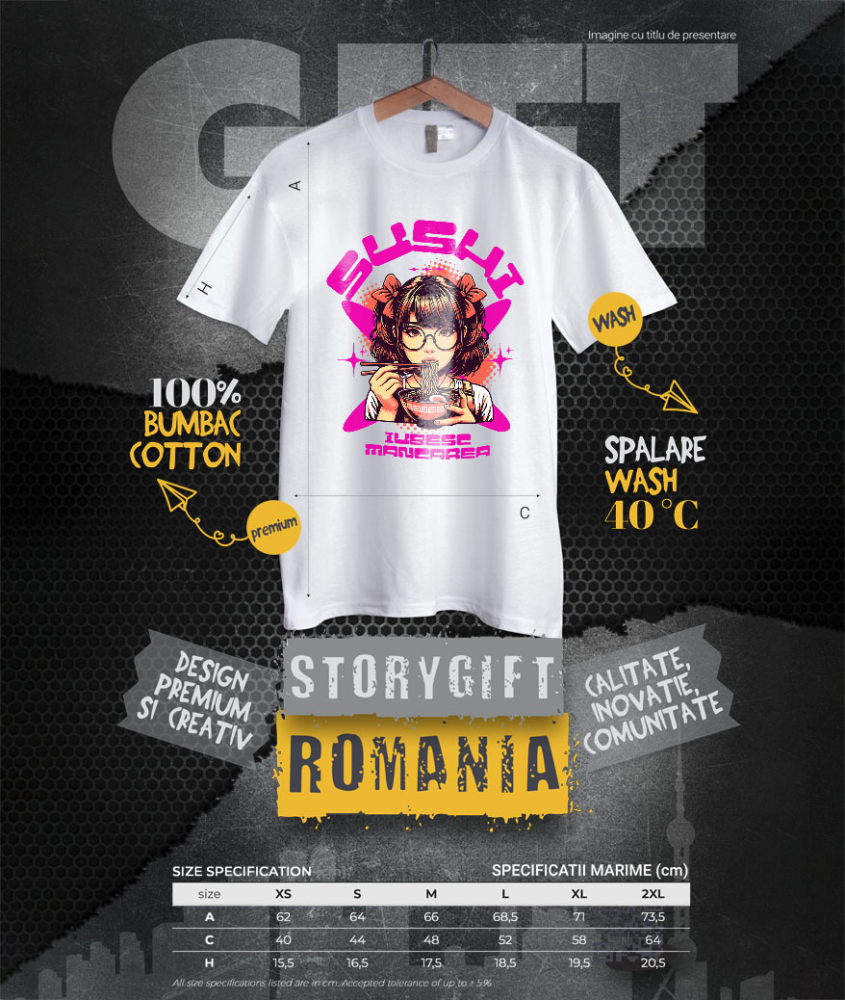 Tricou Femei, Barbati, Copii, Fata, Baiat, Unisex Personalizat Fată Anime Cu Fundițe Și Ochelari Mâncând Supă Noodles | Cadou Personalizat Iubitorilor De Mâncare [4]