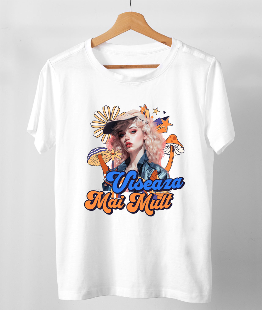 Tricou Femei, Barbati, Copii, Fata, Baiat, Unisex Personalizat Fată Stil Anime cu Șapcă și Flori - „Visează Mai Mult” - Cadou Motivațional pentru Fete [3]