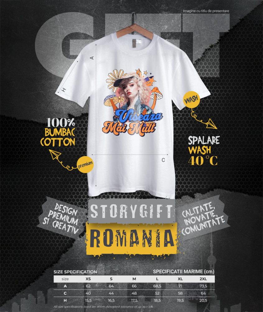 Tricou Femei, Barbati, Copii, Fata, Baiat, Unisex Personalizat Fată Stil Anime cu Șapcă și Flori - „Visează Mai Mult” - Cadou Motivațional pentru Fete [4]