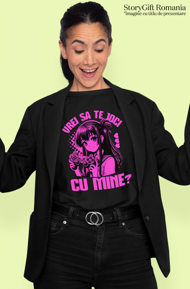 Tricou Femei, Barbati, Copii, Fata, Baiat, Unisex Personalizat Fată Stil Anime cu Manetă de Jocuri Video - Cadou Personalizat „Vrei Să Te Joce Cu Mine?” pentru Familie și Prieteni [2]