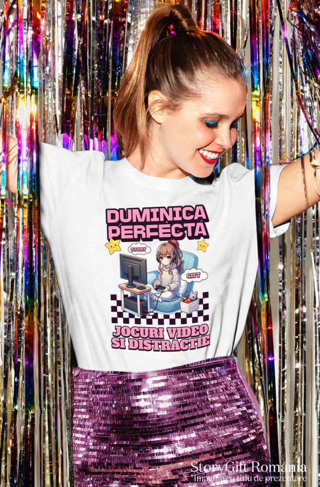 Tricou Femei, Barbati, Copii, Fata, Baiat, Unisex Personalizat Fată Stil Anime „Duminica Perfectă” - Cadou Personalizat pentru Iubitorii de Jocuri Video și Familie [2]