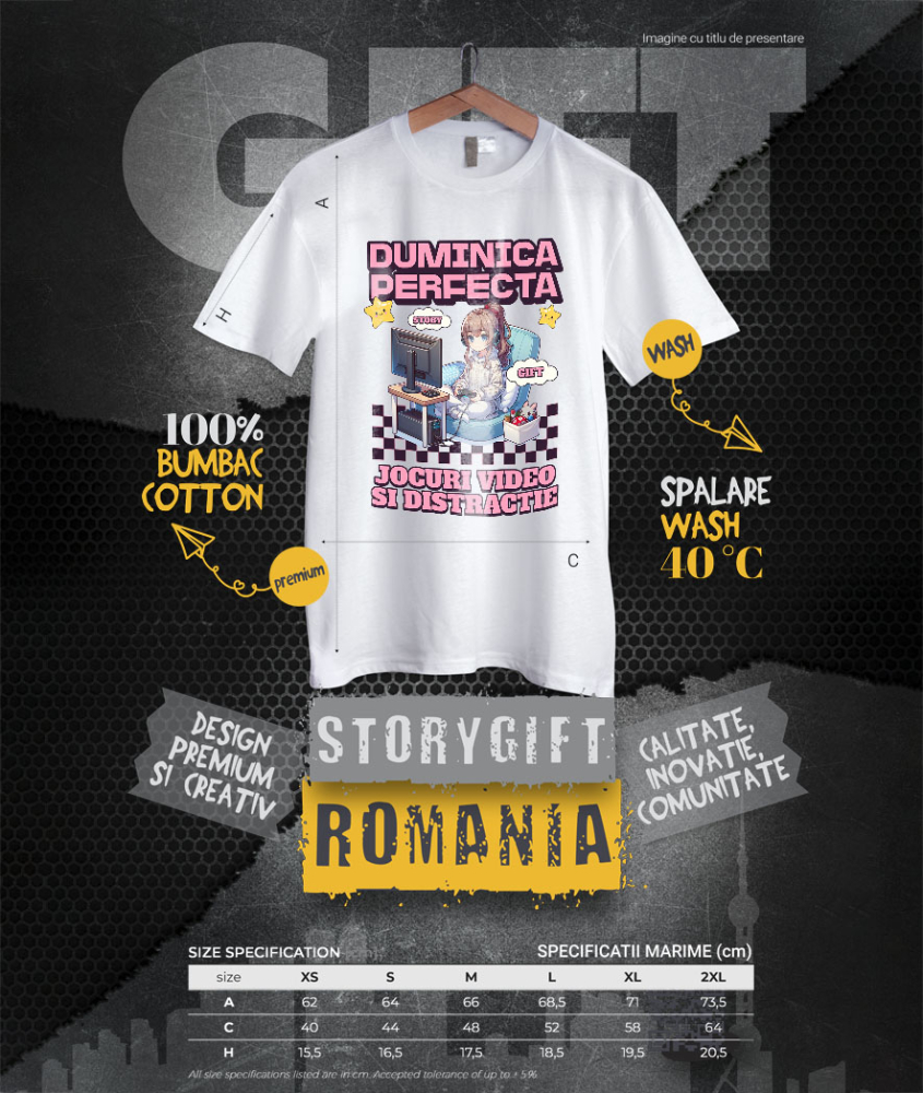 Tricou Femei, Barbati, Copii, Fata, Baiat, Unisex Personalizat Fată Stil Anime „Duminica Perfectă” - Cadou Personalizat pentru Iubitorii de Jocuri Video și Familie [4]