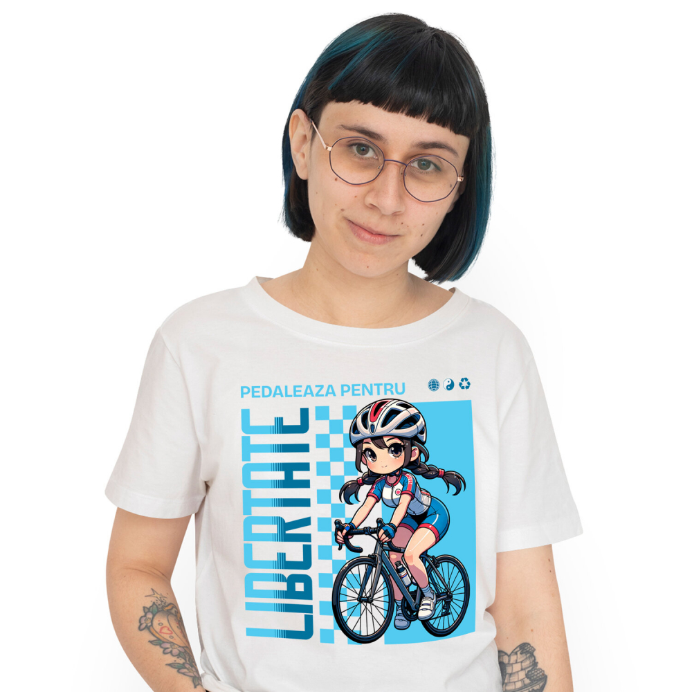 Tricou Femei, Barbati, Copii, Fata, Baiat, Unisex Personalizat Fată Anime pe Bicicletă – Design Sportiv pentru Cadouri Personalizate [1]