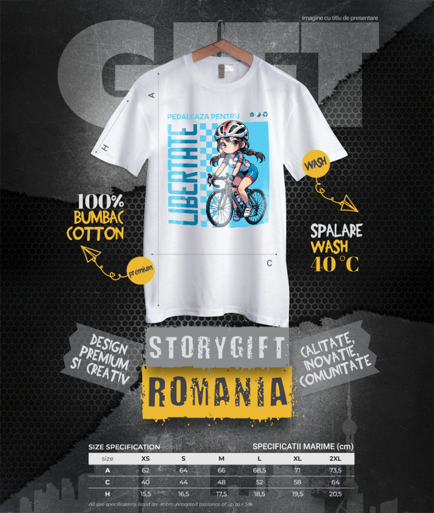 Tricou Femei, Barbati, Copii, Fata, Baiat, Unisex Personalizat Fată Anime pe Bicicletă – Design Sportiv pentru Cadouri Personalizate [4]