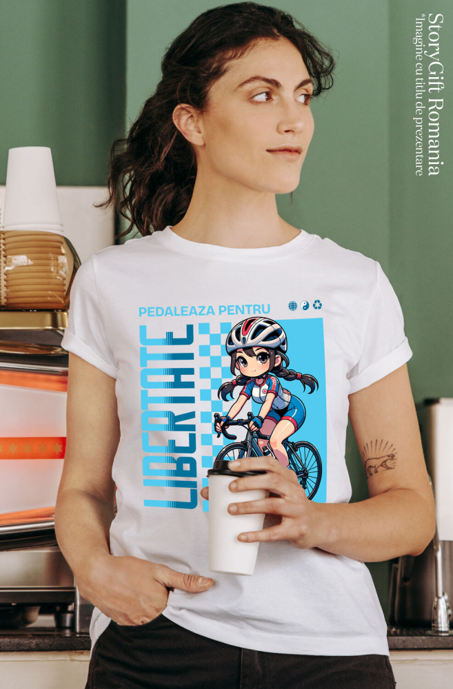 Tricou Femei, Barbati, Copii, Fata, Baiat, Unisex Personalizat Fată Anime pe Bicicletă – Design Sportiv pentru Cadouri Personalizate [2]