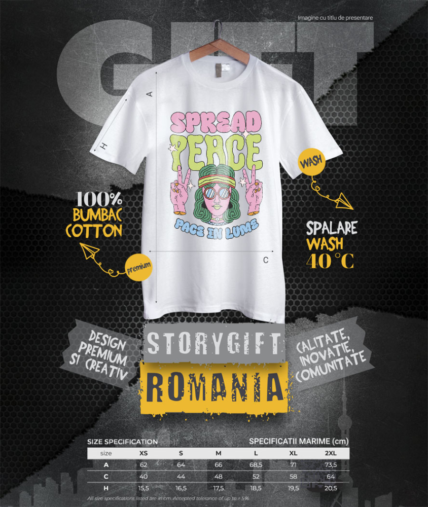 Tricou Femei, Barbati, Copii, Fata, Baiat, Unisex Personalizat Fata Stil Hippie Ochelari și Bandana - Spread Peace Cadou Personalizat pentru Familie [4]