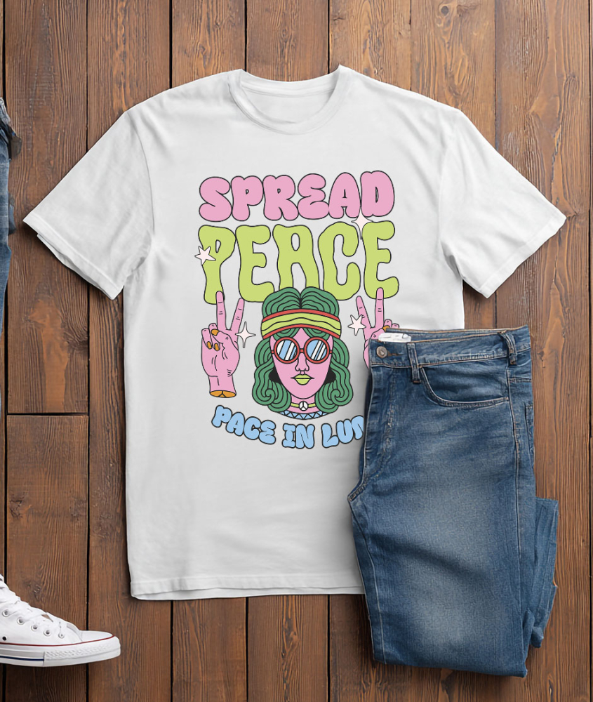 Tricou Femei, Barbati, Copii, Fata, Baiat, Unisex Personalizat Fata Stil Hippie Ochelari și Bandana - Spread Peace Cadou Personalizat pentru Familie [3]