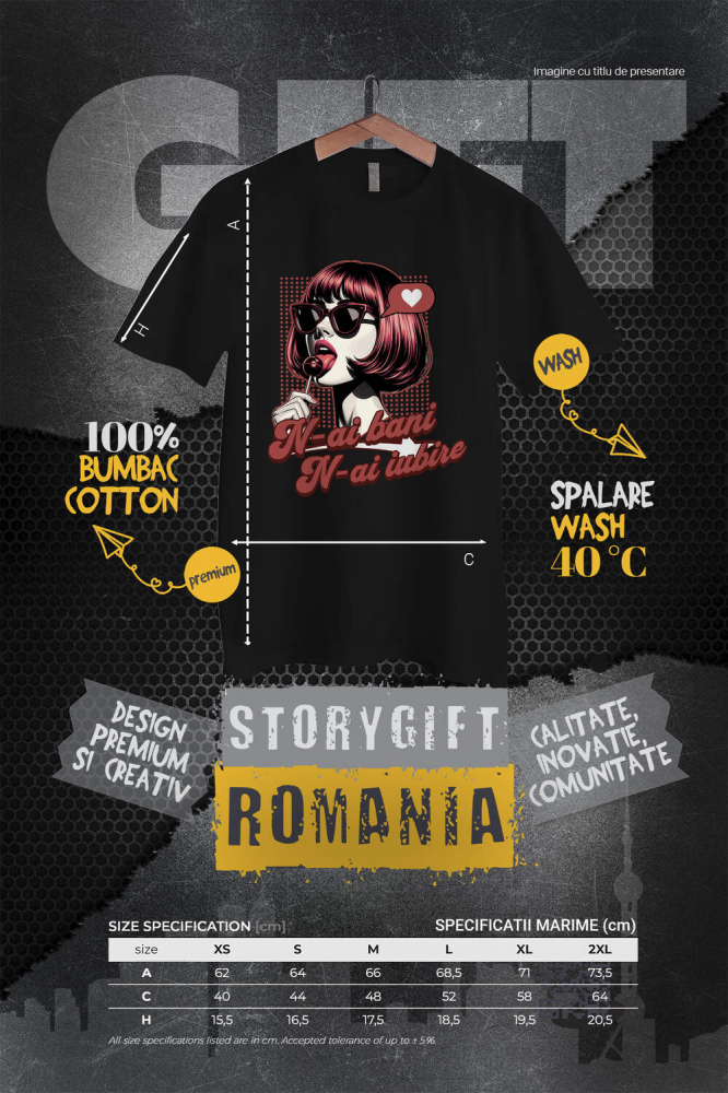 Tricou Femei, Barbati, Copii, Fata, Baiat, Unisex Personalizat „Fată Stil Retro Cu Acadea și Ochelari De Soare - Cadou Personalizat „N-ai Bani, N-ai Iubire” pentru Familie, Copii și Prieteni de Valentine's Day” [4]