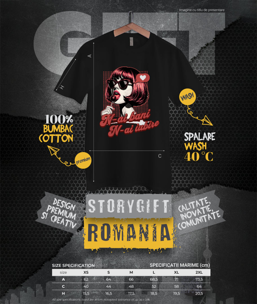 Tricou Femei, Barbati, Copii, Fata, Baiat, Unisex Personalizat „Fată Stil Retro Cu Acadea și Ochelari De Soare - Cadou Personalizat „N-ai Bani, N-ai Iubire” pentru Familie, Copii și Prieteni de Valentine's Day” [4]