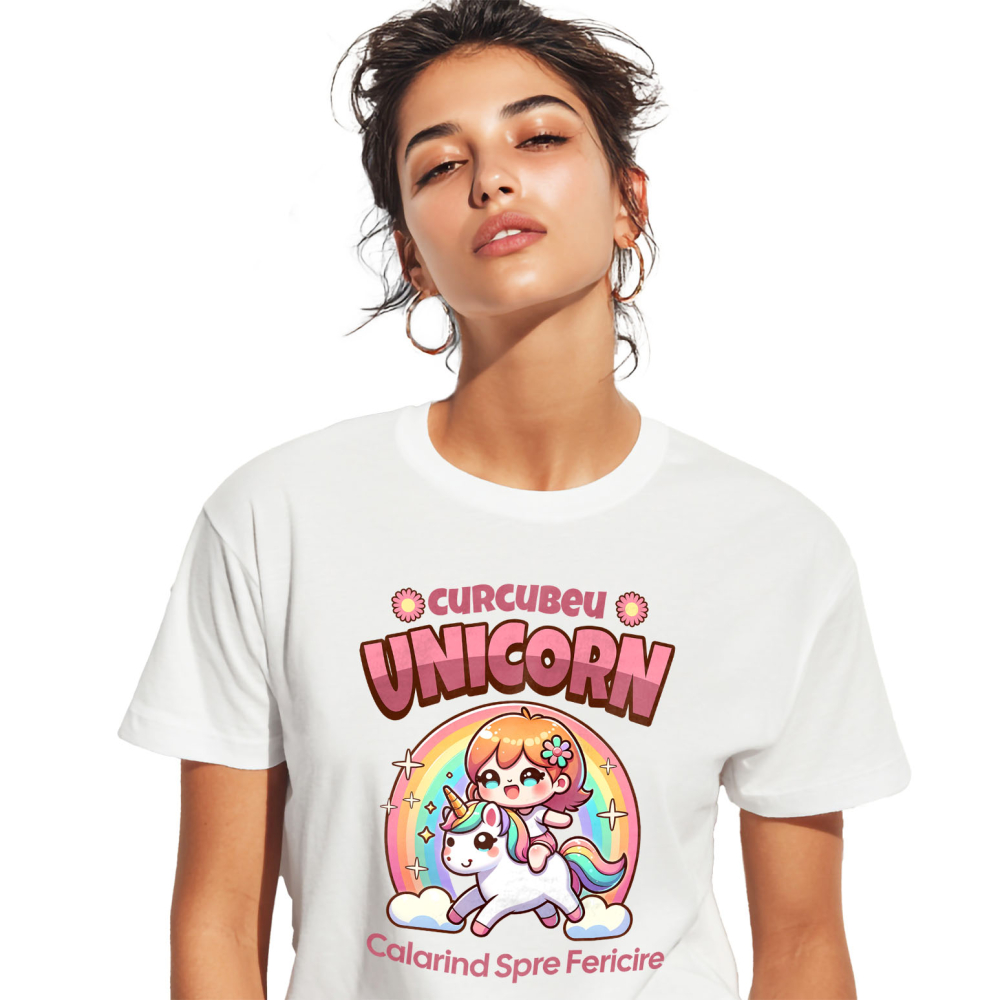 Tricou Femei, Barbati, Copii, Fata, Baiat, Unisex Personalizat Costum Unicorn Multicolor pentru Fete - Calarind Spre Fericire [1]