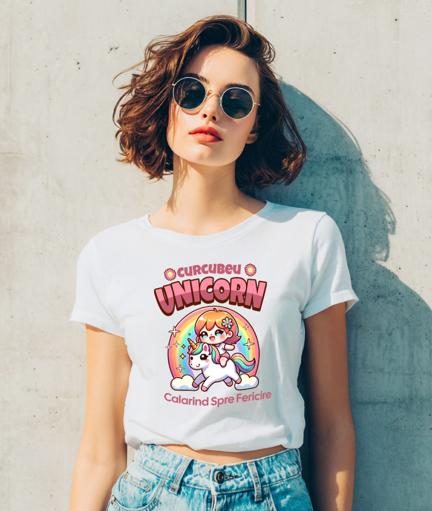 Tricou Femei, Barbati, Copii, Fata, Baiat, Unisex Personalizat Costum Unicorn Multicolor pentru Fete - Calarind Spre Fericire [2]