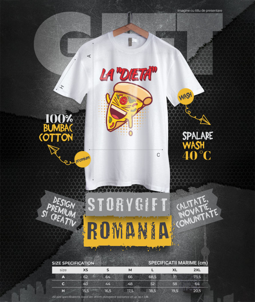 Tricou Femei, Barbati, Copii, Fata, Baiat, Unisex Personalizat Felie de pizza personalizată pentru copii | Cadou amuzant cu text „La dietă” și fast food [4]