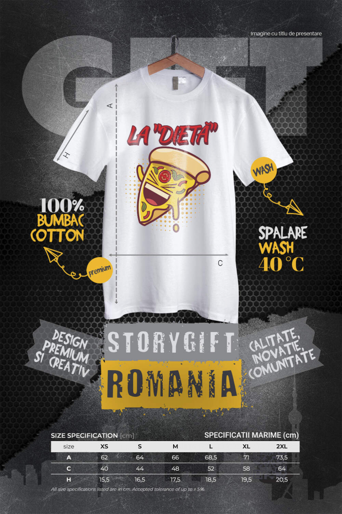Tricou Femei, Barbati, Copii, Fata, Baiat, Unisex Personalizat Felie de pizza personalizată pentru copii | Cadou amuzant cu text „La dietă” și fast food [4]