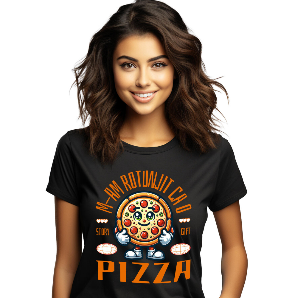 Tricou Femei, Barbati, Copii, Fata, Baiat, Unisex Personalizat Felie de pizza personalizată cu text amuzant „M-am rotunjit ca o pizza” – Cadou perfect pentru iubitorii de pizza [1]