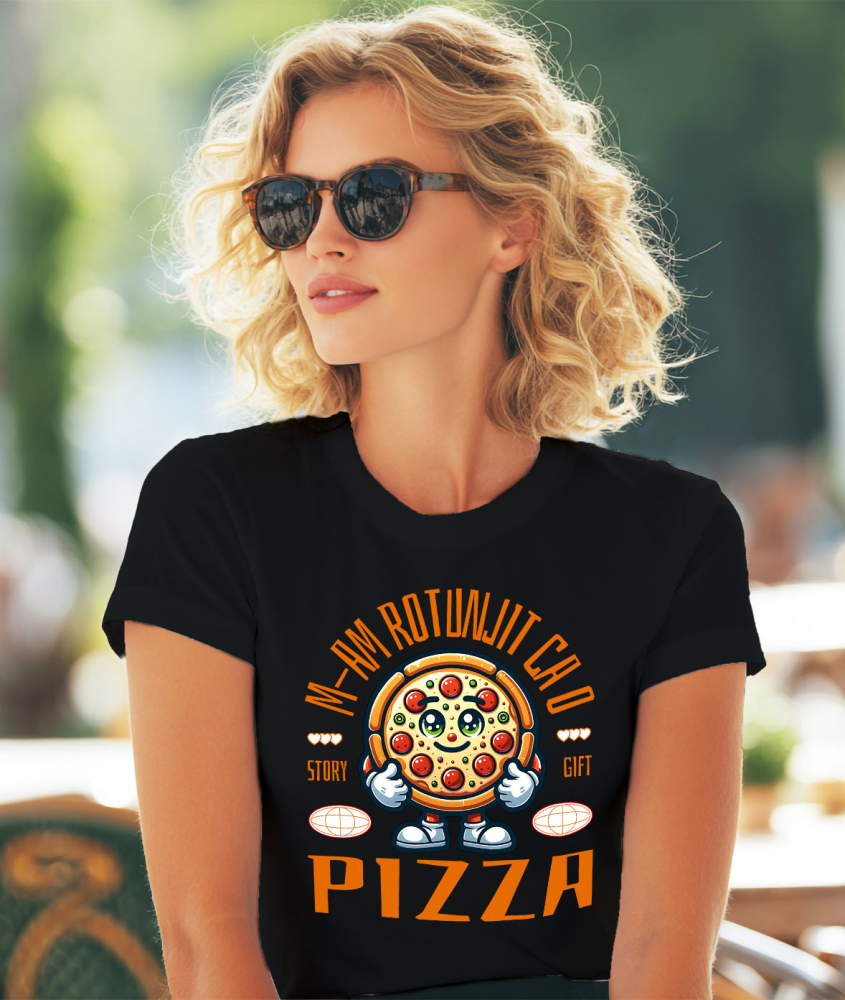 Tricou Femei, Barbati, Copii, Fata, Baiat, Unisex Personalizat Felie de pizza personalizată cu text amuzant „M-am rotunjit ca o pizza” – Cadou perfect pentru iubitorii de pizza [2]