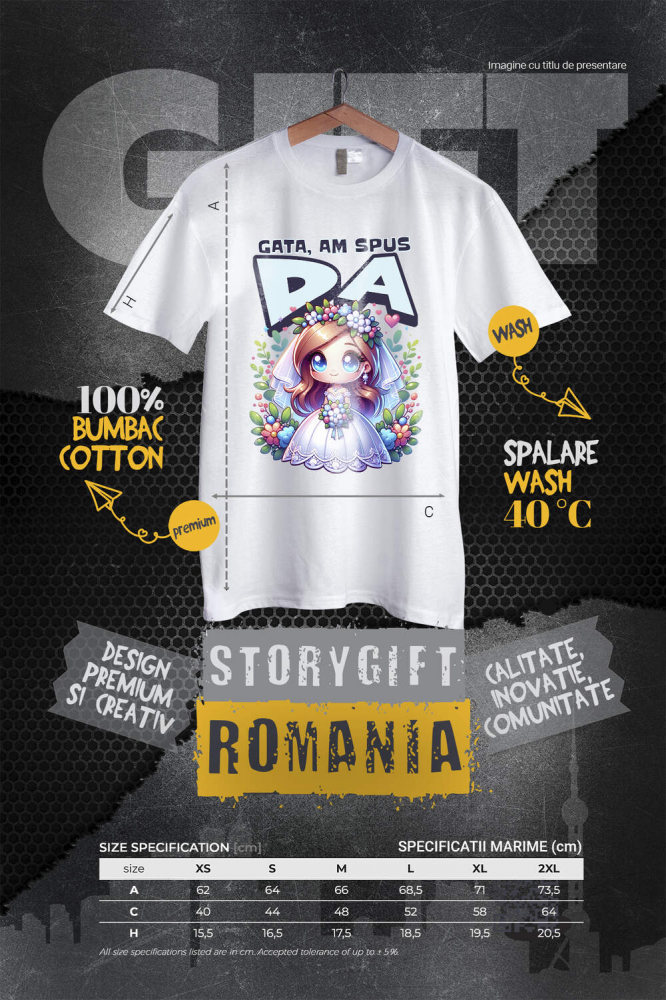 Tricou Femei, Barbati, Copii, Fata, Baiat, Unisex Personalizat Cadou Personalizat „Gata Am Spus Da” | Rochie De Mireasă și Căsătorie [4]