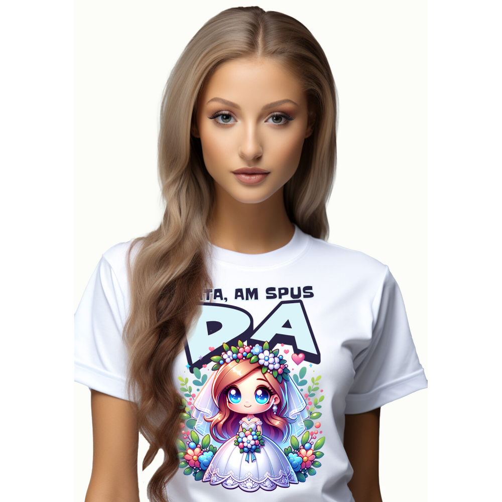 Tricou Femei, Barbati, Copii, Fata, Baiat, Unisex Personalizat Cadou Personalizat „Gata Am Spus Da” | Rochie De Mireasă și Căsătorie [1]