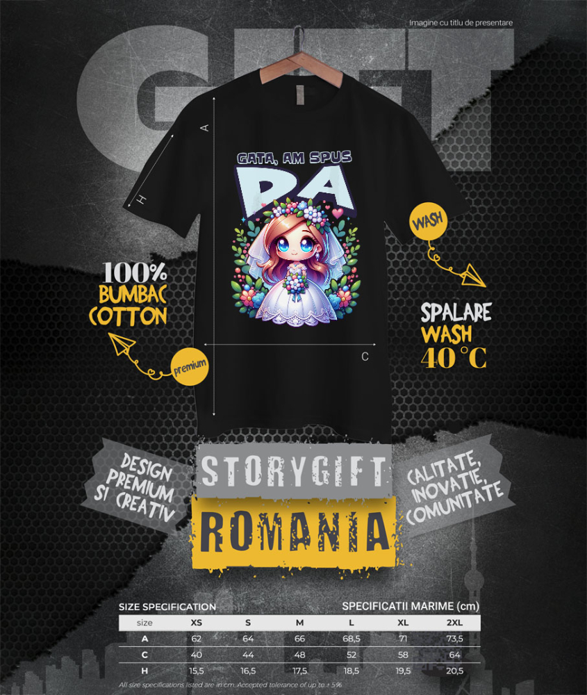 Tricou Femei, Barbati, Copii, Fata, Baiat, Unisex Personalizat Cadou Personalizat „Gata Am Spus Da” | Rochie De Mireasă și Căsătorie [4]