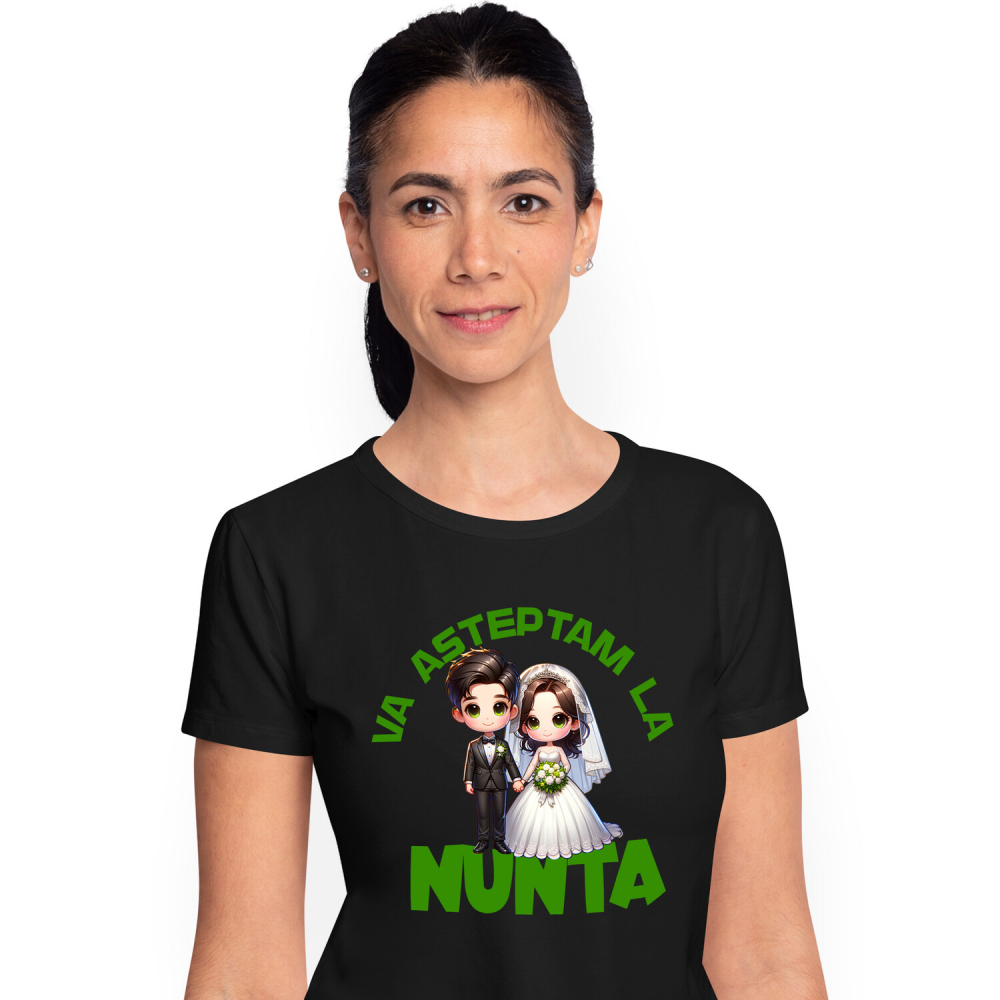 Tricou Femei, Barbati, Copii, Fata, Baiat, Unisex Personalizat Cadou Personalizat „Va Așteptăm La Nuntă” | Cuplu Fericit pentru Invitații la Nuntă [1]