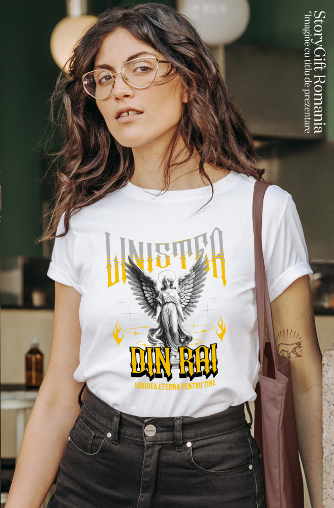 Tricou Femei, Barbati, Copii, Fata, Baiat, Unisex Personalizat Femeie Cu Coroană și Înger - Cadou Personalizat „Liniștea Din Rai, Iubirea Eternă” pentru Familie și Prieteni [2]