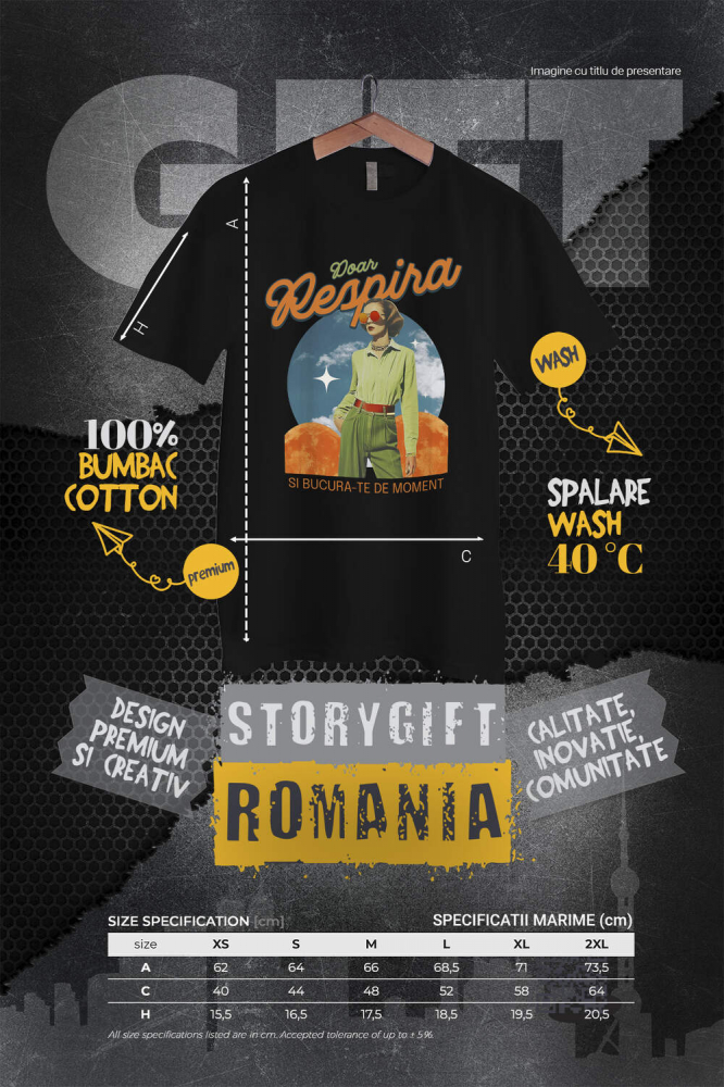 Tricou Femei, Barbati, Copii, Fata, Baiat, Unisex Personalizat Femeie Stil Retro cu Ochelari Aviator și Mesaj "Doar Respiră și Bucură-te de Moment" - Cadouri Personalizate cu Artă Abstractă și Inspirație [4]