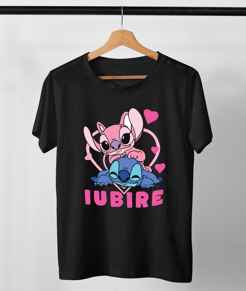 Tricou Femei cu Fericire alaturi de Angel si Stitch 100% Bumbac, Negru, M [3]