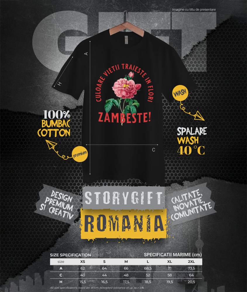 Tricou Femei, Barbati, Copii, Fata, Baiat, Unisex Personalizat Floare Colorată cu Text „Zâmbește, Culoarea Vieții Trăiește în Flori” | Cadouri Personalizate pentru Femei, Familie și Prieteni [4]