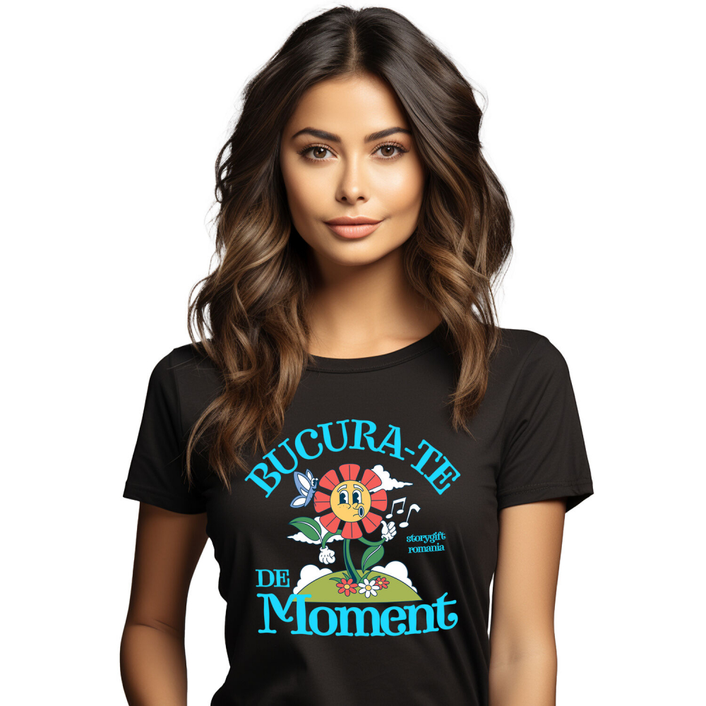 Tricou Femei, Barbati, Copii, Fata, Baiat, Unisex Personalizat Floare Colorată Muzicală „Bucură-te de Moment” – Cadou Personalizat pentru Familie, Tati, Copii, Prieteni [1]