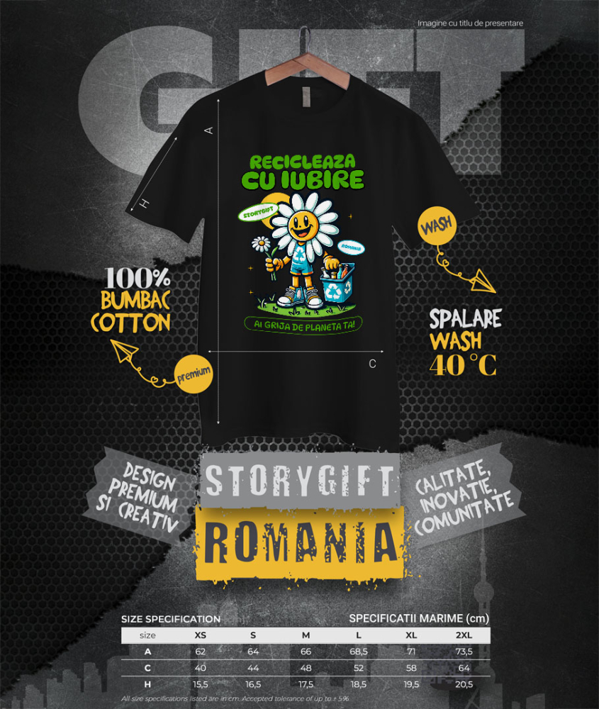 Tricou Femei, Barbati, Copii, Fata, Baiat, Unisex Personalizat "Floare Margareta Reciclare Sticle Goale – Cadouri ecologice pentru iubitorii de natură" [4]