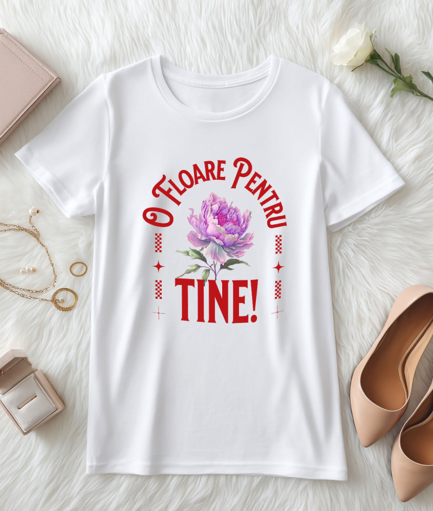 Tricou Femei, Barbati, Copii, Fata, Baiat, Unisex Personalizat Floare Roz cu Mesaj de Dragoste | Cadou Romantic Personalizat | „O Floare Pentru Tine” [3]