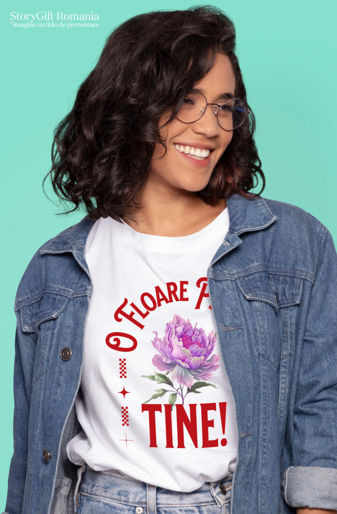 Tricou Femei, Barbati, Copii, Fata, Baiat, Unisex Personalizat Floare Roz cu Mesaj de Dragoste | Cadou Romantic Personalizat | „O Floare Pentru Tine” [2]
