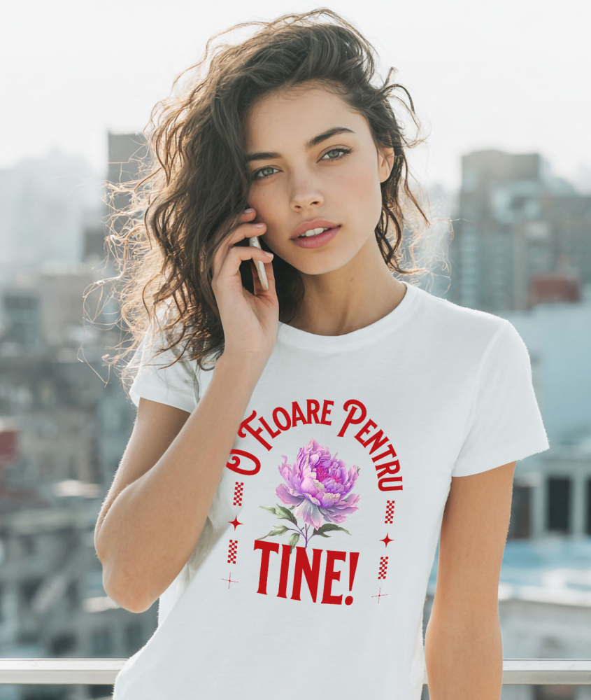 Tricou Femei, Barbati, Copii, Fata, Baiat, Unisex Personalizat Floare Roz cu Mesaj de Dragoste | Cadou Romantic Personalizat | „O Floare Pentru Tine” [2]