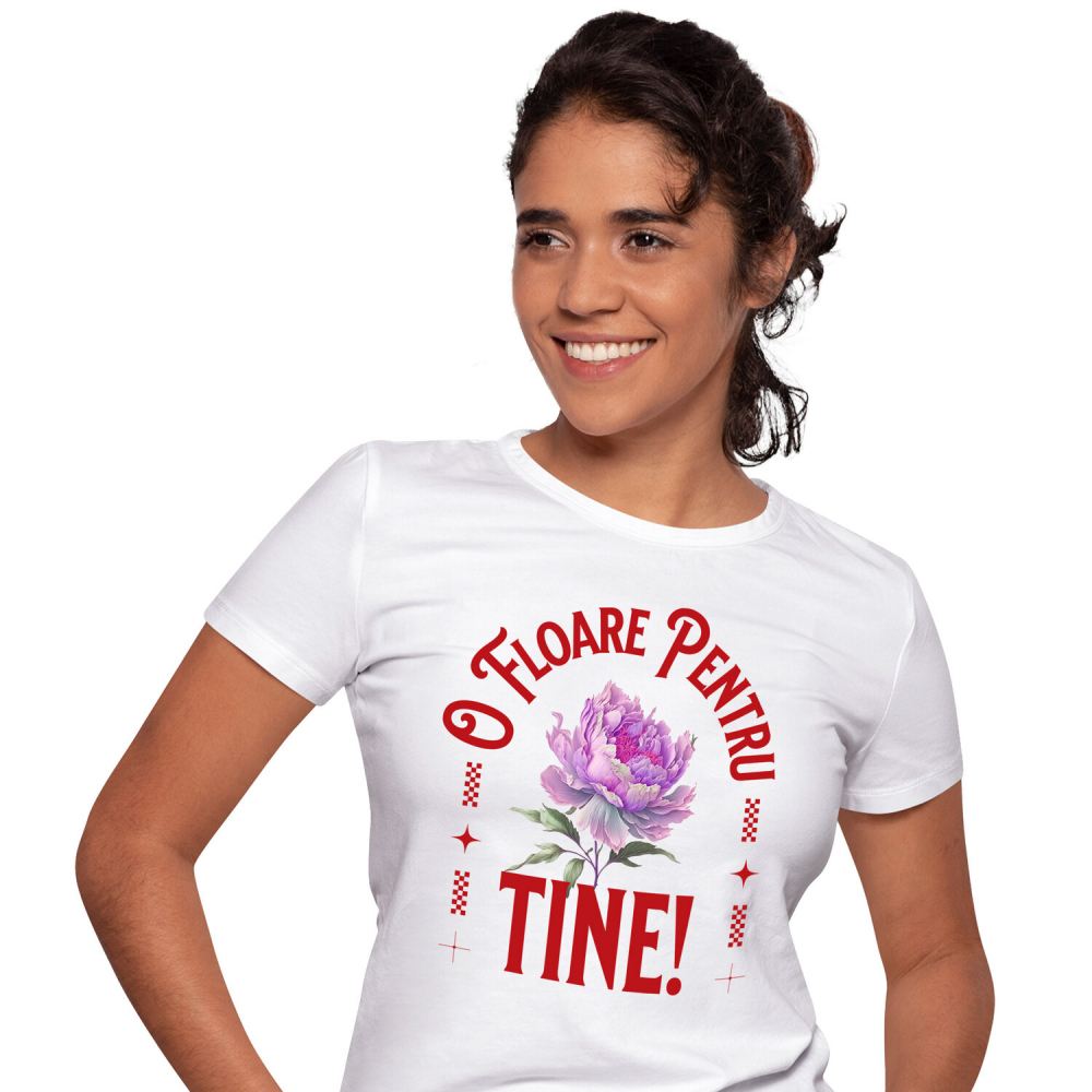 Tricou Femei, Barbati, Copii, Fata, Baiat, Unisex Personalizat Floare Roz cu Mesaj de Dragoste | Cadou Romantic Personalizat | „O Floare Pentru Tine” [1]