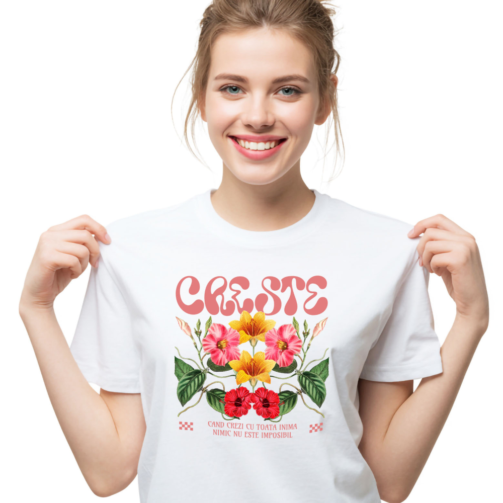 Tricou Femei, Barbati, Copii, Fata, Baiat, Unisex Personalizat Flori Colorate cu Mesaj de Speranță | Nimic Nu Este Imposibil - Cadou Personalizat [1]