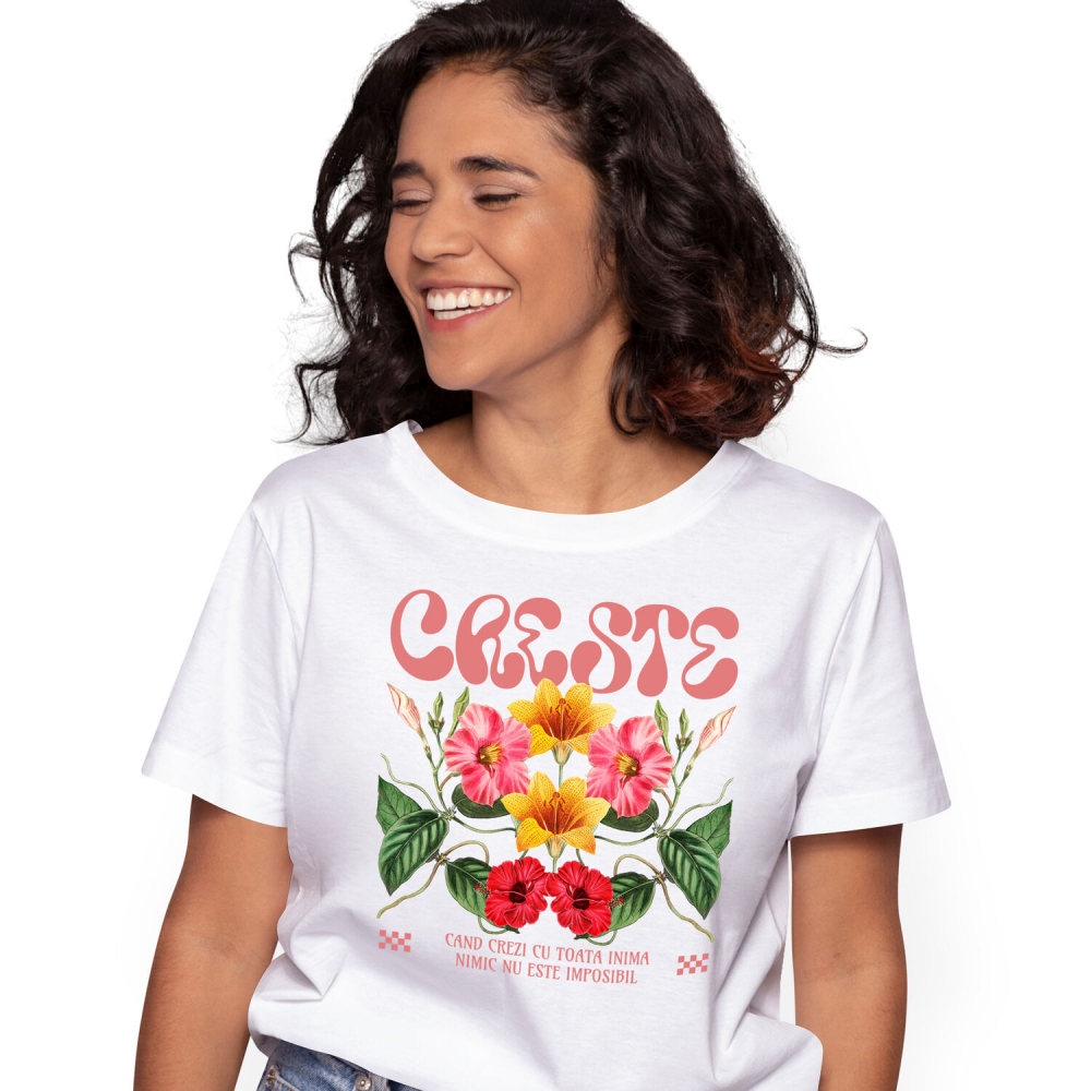 Tricou Femei, Barbati, Copii, Fata, Baiat, Unisex Personalizat Flori Colorate cu Mesaj de Speranță | Nimic Nu Este Imposibil - Cadou Personalizat [1]