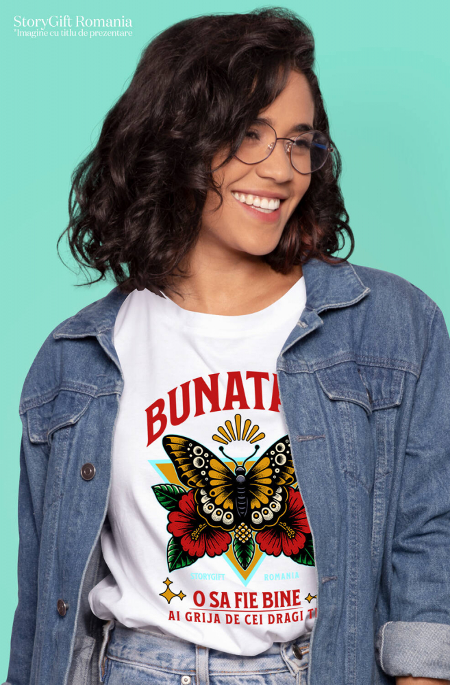 Tricou Femei, Barbati, Copii, Fata, Baiat, Unisex Personalizat Fluture Colorat și Flori Colorate - Mesaj de Bunătate pentru Cadouri Personalizate [2]