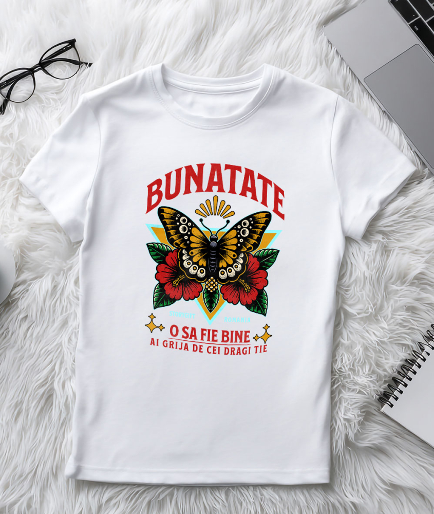 Tricou Femei, Barbati, Copii, Fata, Baiat, Unisex Personalizat Fluture Colorat și Flori Colorate - Mesaj de Bunătate pentru Cadouri Personalizate [3]