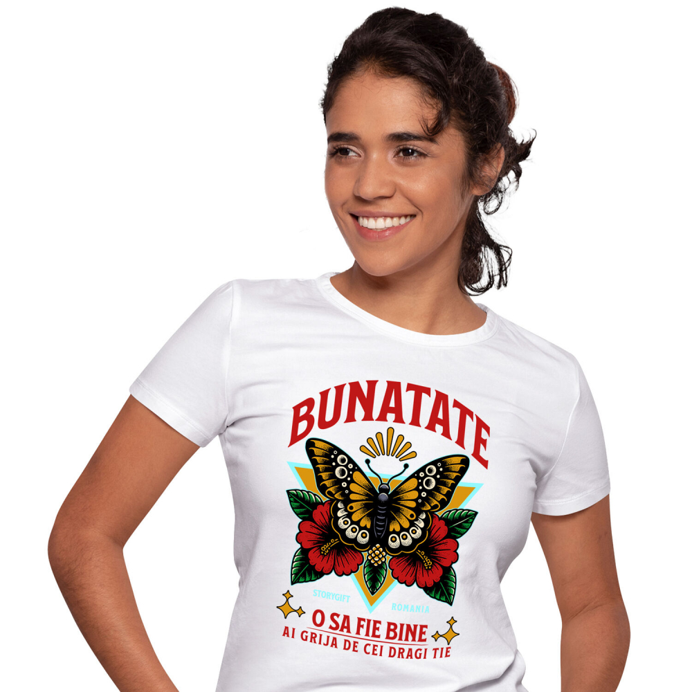 Tricou Femei, Barbati, Copii, Fata, Baiat, Unisex Personalizat Fluture Colorat și Flori Colorate - Mesaj de Bunătate pentru Cadouri Personalizate [1]