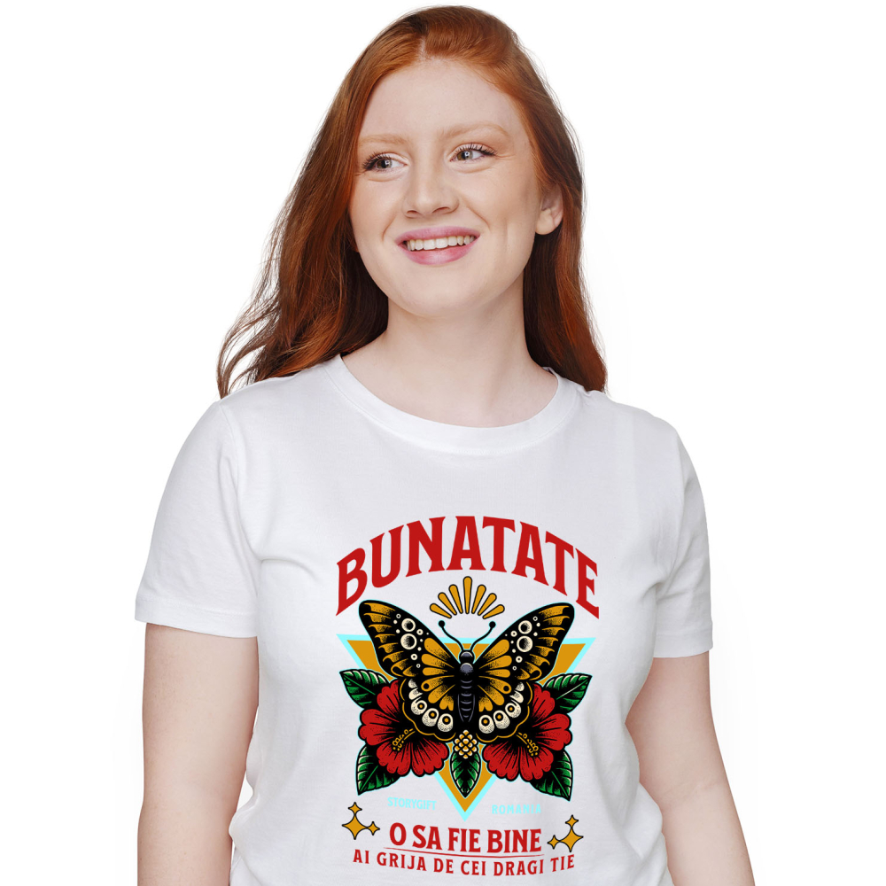 Tricou Femei, Barbati, Copii, Fata, Baiat, Unisex Personalizat Fluture Colorat și Flori Colorate - Mesaj de Bunătate pentru Cadouri Personalizate [1]