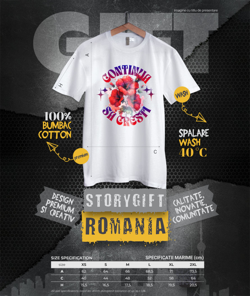 Tricou Femei, Barbati, Copii, Fata, Baiat, Unisex Personalizat Flori Mac Roșu cu Mesaj Motivational „Continuă Să Crești” | Cadou Personalizat Inspirational [4]