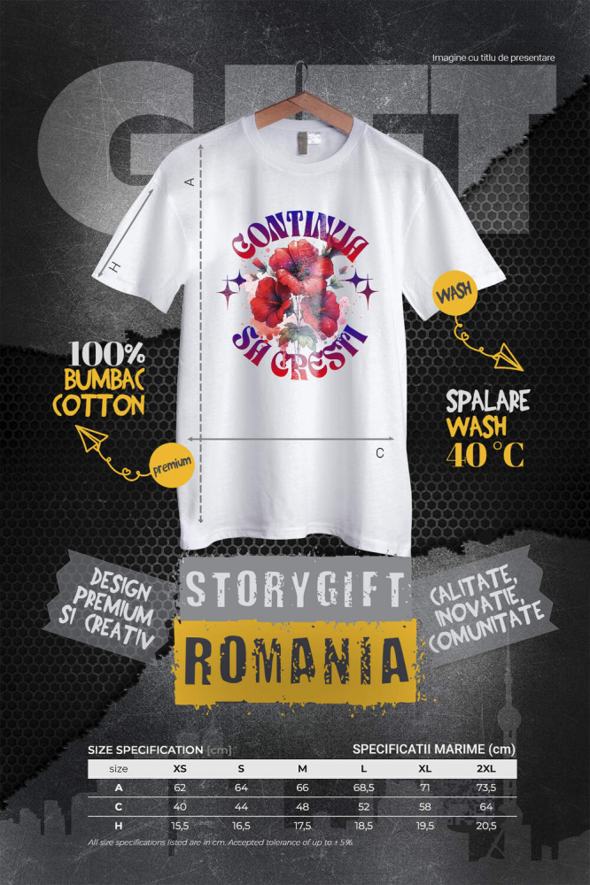 Tricou Femei, Barbati, Copii, Fata, Baiat, Unisex Personalizat Flori Mac Roșu cu Mesaj Motivational „Continuă Să Crești” | Cadou Personalizat Inspirational [4]
