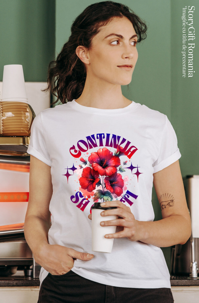 Tricou Femei, Barbati, Copii, Fata, Baiat, Unisex Personalizat Flori Mac Roșu cu Mesaj Motivational „Continuă Să Crești” | Cadou Personalizat Inspirational [2]