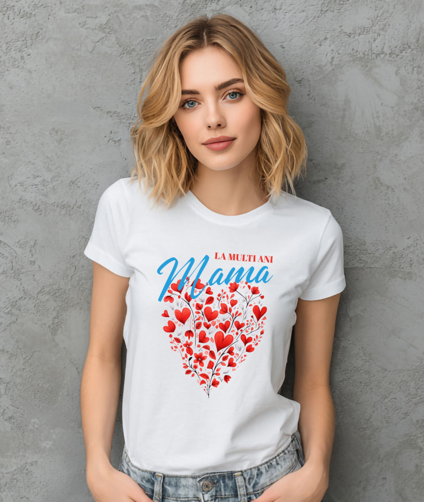 Tricou Femei, Barbati, Copii, Fata, Baiat, Unisex Personalizat Decor Inimă din Flori - „La Multi Ani Mama” | Cadou Ziua Mamei [2]