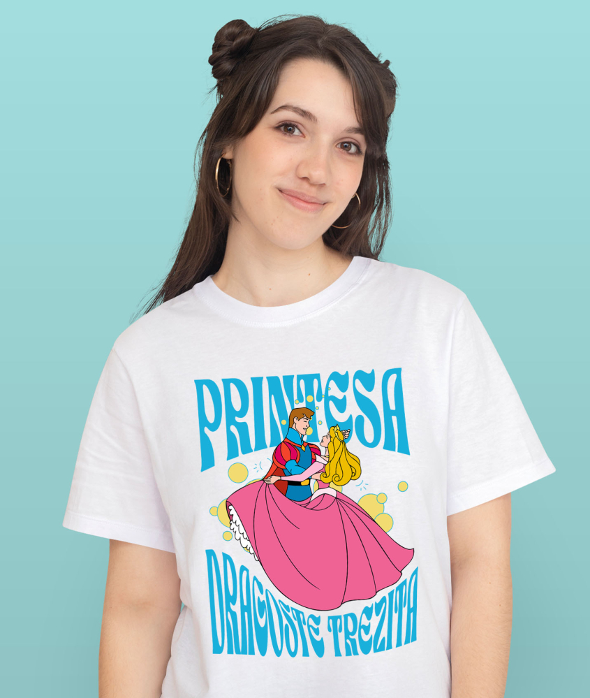 Tricou Femei cu Frumoasa si Bestia - Principele si Printesa Aurora 100% Bumbac, Alb, XL [2]