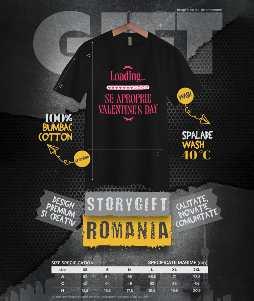 Tricou Femei, Barbati, Copii, Fata, Baiat, Unisex Personalizat „Funda Roz cu Mesaj „Loading… Se Apropie Valentine's Day” - Cadou Personalizat Dragoste, Valentine's Day” [4]